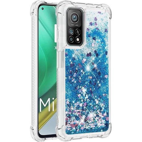 Compatible Avec Xiaomi Mi 10t Pro Glitter Coque Girls Glitter Phone Etuisequin Liquid Clear Silicone Housse De Protection Pour Xiaomi Mi 10t 10t Pro.Blue Ybl