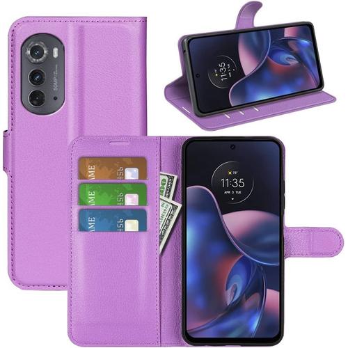 Coque Pour Motorola Edge 2022 Antichoc Housse Étui En Cuir Pu Flip Case Portefeuille À Rabat Porte Carte Fermeture Magnétique Pour Motorola Edge 2022 Pourpre