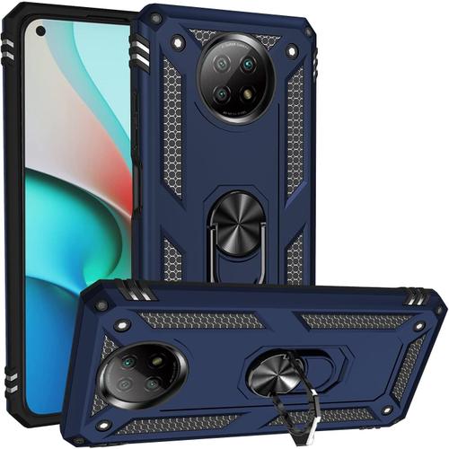 Redmi Note 9t 5g Coque Double Couche Robuste Avec Anneau Tournante Béquille Antichoc De Qualité Militaire Protection Housse Pour Xiaomi Redmi Note 9t 5g Bleu