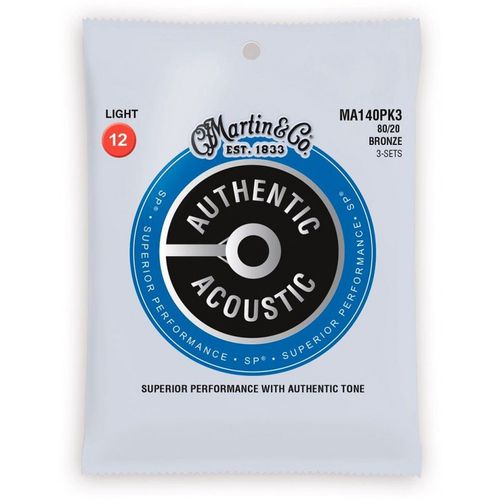 Martin Ma140pk3 - 3 Jeux De Cordes Guitare Acoustique - Authentic Sp Bronze - Light 12-54