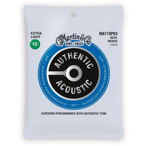 Martin Ma170pk3 - Pack De 3 Jeux De Cordes Guitare Acoustique - Authentic Sp Bronze - Extra Light 10-47