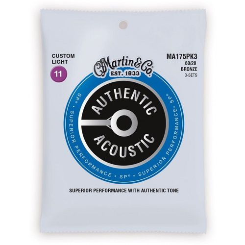 Martin Ma175pk3 - Pack De 3 Jeux De Cordes Guitare Acoustique - Authentic Sp Bronze - Customlight 11-52