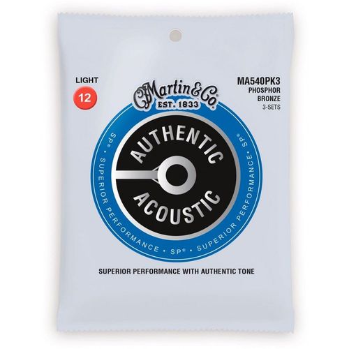 Martin Ma540pk3 - 3 Jeux De Cordes Guitare Acoustique - Authentic Sp Phosphore Bronze - Light 12-54