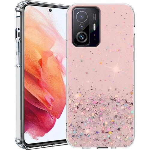 Compatible With Coque Xiaomi 11t Pro Glitter, Brillant Xiaomi 11t Pro Case De Protection Antichoc, Souple Silicone Transparent Étui Et Tpu Bumper Housse Rose