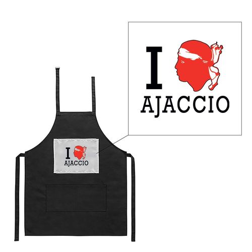 Tablier Noir De Cuisine Barbecue I Love Ajaccio Tête Corse Imprimé