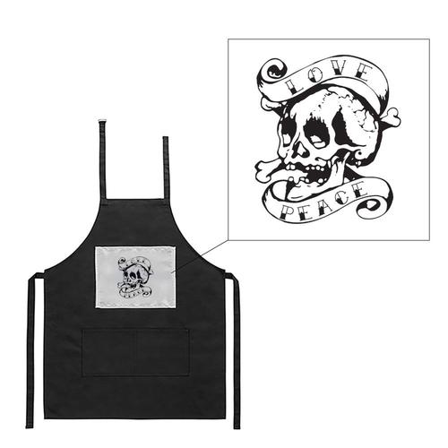 Tablier Noir De Cuisine Barbecue Tête De Mort / Skull Love & Peace Imprimé