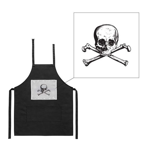 Tablier Noir De Cuisine Barbecue Tête De Mort / Skull & Bones Imprimé