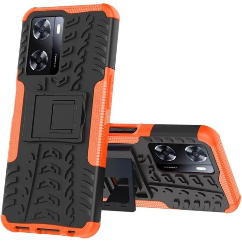 Coque Pour Oppo A57s / Oppo A57 4g, Étui De Protection Complète En Tpu + Pc Antichoc, Case Cover Avec Invisible Bracket Et Support Série Armor Housse - Orange