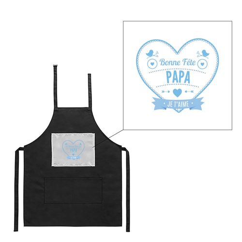 Tablier Noir De Cuisine Barbecue Bonne Fête Papa Coeur Bleu Imprimé