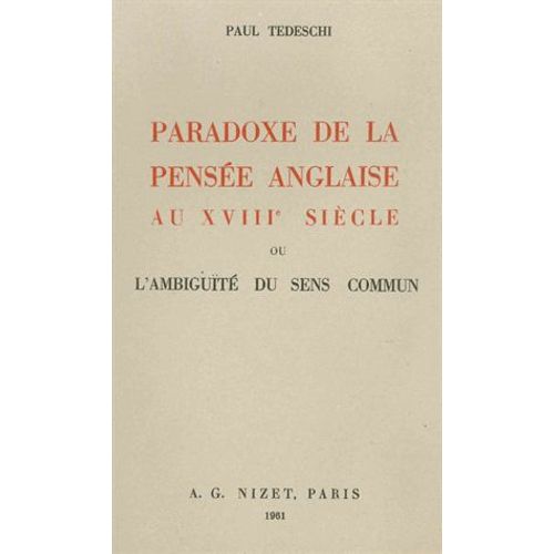 Paradoxe De La Pensee Anglaise Au Xviii
