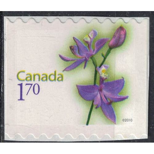 Canada 2010 Sans Gomme Sur Fragment Fleurs Calopogon Tuberosus Orchidée Sauvage