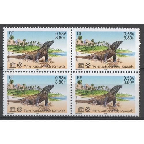 Bloc 4 Timbres De Service Unesco France 2001 Yvert Et Tellier N° S 125 Parc National De Komodo Neuf** Gomme Intacte