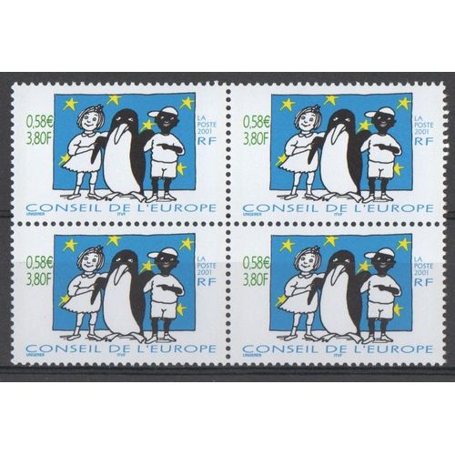 Bloc 4 Timbres De Service Conseil De L'europe 0,58 France 2001 Yvert Et Tellier N° S 123 Neuf** Gomme Intacte