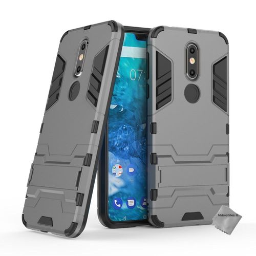 Housse Etui Coque Rigide Anti Choc Pour Nokia 7.1 (2018) + Film Ecran - Gris