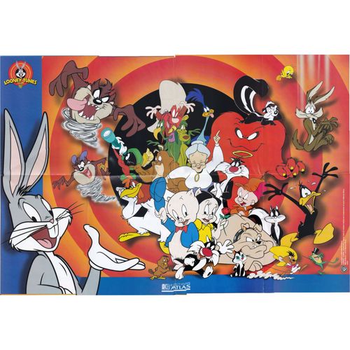 Affiche Poster Looney Tunes : Bugs Bunny, Porky, Daffy, Vil Coyotte, Bip-Bip, Titi, Grosminet, Elmer, Grand Maman, Etc...(Éditions Atlas)