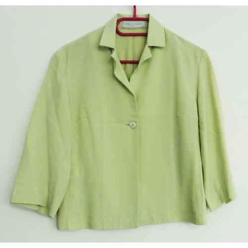 Veste Vert Anis. Manches Courtes. Chantal Rosner. Viscose. Polyester. Taille 38