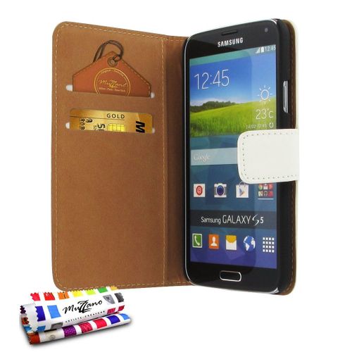 Etui A Rabat Samsung Galaxy S5 Folio Blanc Eco-Cuir (Pu)