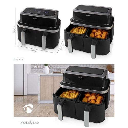 Friteuse Double Numérique 2x4L2 AIR FRYER LCD 2600W Couvercles anti-éclaboussure - 2 paniers à frire - Filtre -