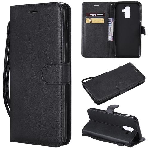 Flip Étui Pour Samsung Galaxy A6 Plus 2018 Cuir De Haute Qualité Étui De Téléphone Portefeuille D'affaires Avec Fente Pour Carte Couleur Solide Classique - Noir