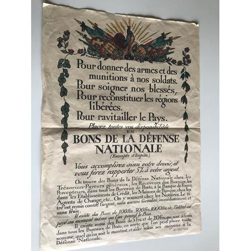 Affiche « Bons De La Defense Nationale » 1915 Guy Arnoux