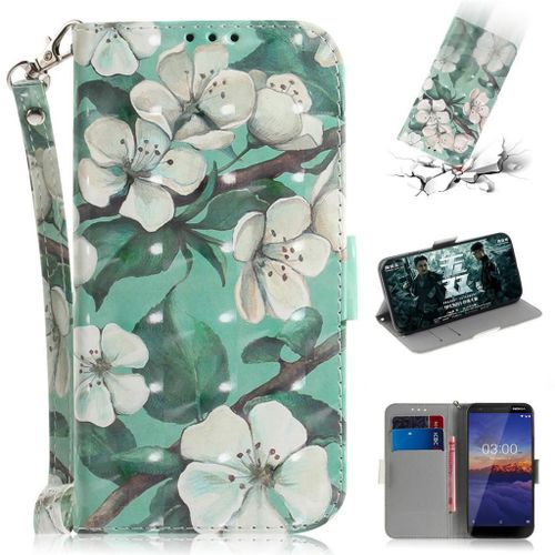 Nokia 3.1 Coque, Saturcase Beau 3d Motif Pu Cuir Magnétique Flip Portefeuille Support Porte-Carte Protecteur Coque Housse Étui Avec Dragonne Pour Nokia 3.1 (Td-1)