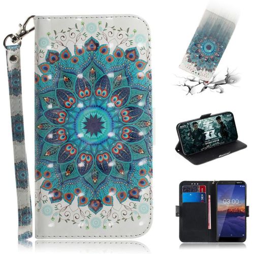 Nokia 3.1 Coque, Saturcase Beau 3d Motif Pu Cuir Magnétique Flip Portefeuille Support Porte-Carte Protecteur Coque Housse Étui Avec Dragonne Pour Nokia 3.1 (Td-3)