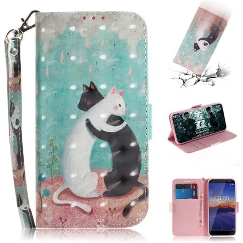 Nokia 3.1 Coque, Saturcase Beau 3d Motif Pu Cuir Magnétique Flip Portefeuille Support Porte-Carte Protecteur Coque Housse Étui Avec Dragonne Pour Nokia 3.1 (Td-5)