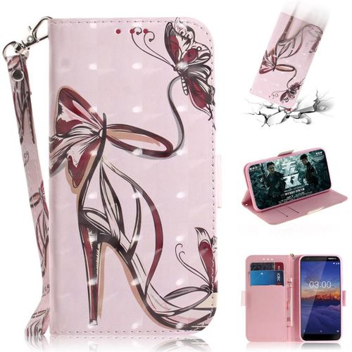 Nokia 3.1 Coque, Saturcase Beau 3d Motif Pu Cuir Magnétique Flip Portefeuille Support Porte-Carte Protecteur Coque Housse Étui Avec Dragonne Pour Nokia 3.1 (Td-6)