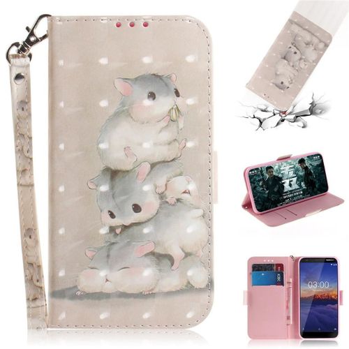 Nokia 3.1 Coque, Saturcase Beau 3d Motif Pu Cuir Magnétique Flip Portefeuille Support Porte-Carte Protecteur Coque Housse Étui Avec Dragonne Pour Nokia 3.1 (Td-7)