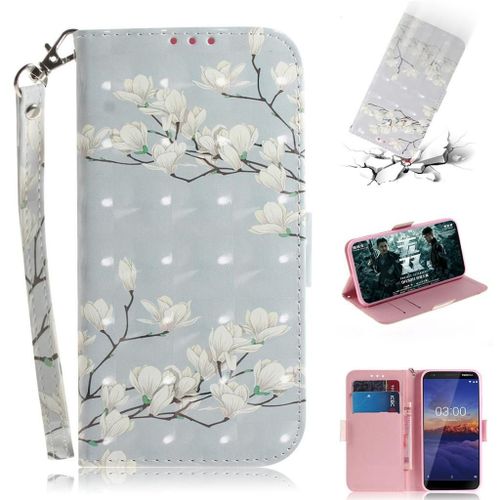 Nokia 3.1 Coque, Saturcase Beau 3d Motif Pu Cuir Magnétique Flip Portefeuille Support Porte-Carte Protecteur Coque Housse Étui Avec Dragonne Pour Nokia 3.1 (Td-11)