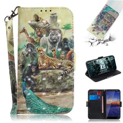 Nokia 3.1 Coque, Saturcase Beau 3d Motif Pu Cuir Magnétique Flip Portefeuille Support Porte-Carte Protecteur Coque Housse Étui Avec Dragonne Pour Nokia 3.1 (Td-12)