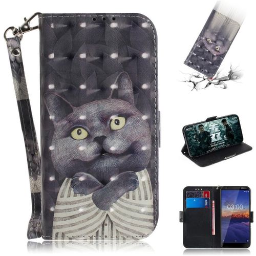 Nokia 3.1 Coque, Saturcase Beau 3d Motif Pu Cuir Magnétique Flip Portefeuille Support Porte-Carte Protecteur Coque Housse Étui Avec Dragonne Pour Nokia 3.1 (Td-14)