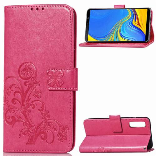 Samsung Galaxy A7 2018 Coque, Saturcase Lucky Clover Pu Cuir Magnétique Flip Portefeuille Support Porte-Carte Protecteur Coque Housse Étui Avec Dragonne Pour Samsung Galaxy A7 2018 (Rose)