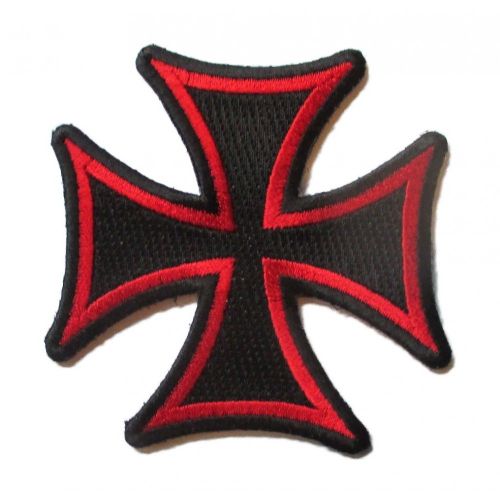 Patch Croix De Malte Noir Tour Rouge Ecusson 7.5cm Rock Roll Biker Templier