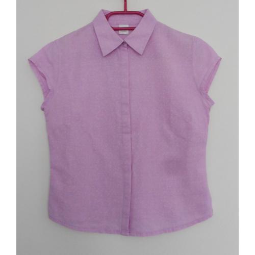 Chemise Rose À Pois Ton Sur Ton Manches Courtes. Camaieu. Lin. Coton. Taille 38