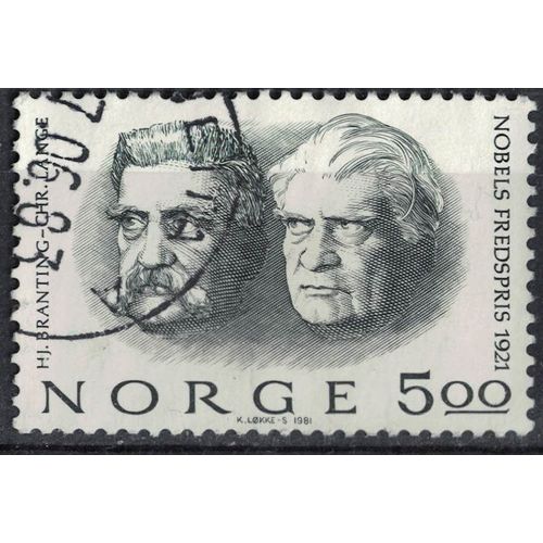 Norvège 1981 Oblitéré Used Prix Nobel De La Paix Hjalmar Branting Et Christian Lous Lange Su