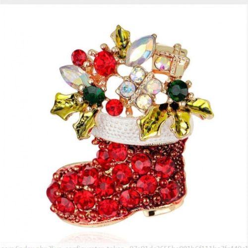 Broche Botte De Noel Rouge Et Strass 4x3 Cm Femme Pin Up Retro