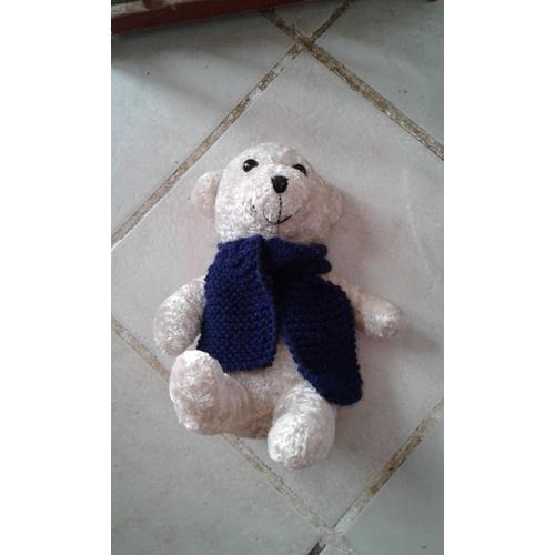 Peluche Ourson Beige Avec Écharpe Bleu