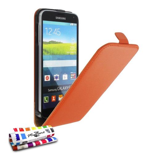 Etui A Rabat Samsung Galaxy S5 Open Flip Orange Eco-Cuir (Pu)