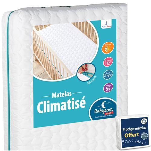 Babysom - Matelas Bébé Climatisé + 1 Protège Matelas Imperméable Offert - 60x120cm - Déhoussable - Epaisseur 12cm