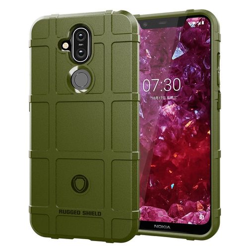 Coque En Tpu Grille Carrée Anti-Chocs Vert Armé Pour Votre Nokia 7.1 Plus/X7