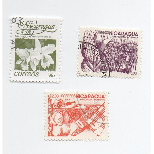 Nicaragua- Lot De 3 Timbres Oblitérés Divers