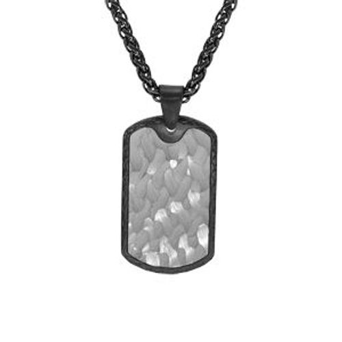 Collier Acier Et Pvd Noir Avec Pendentif Rectangualire 35*20mm Motif 55+5cm