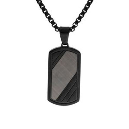 Collier Acier Et Pvd Noir Avec Pendentif Rectangualire 33*18mm 55+5cm