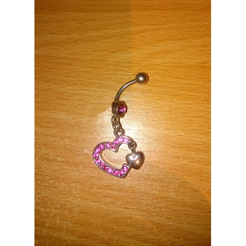 Piercing Nombril Luxe Double Coeur Strass Rose Neuf