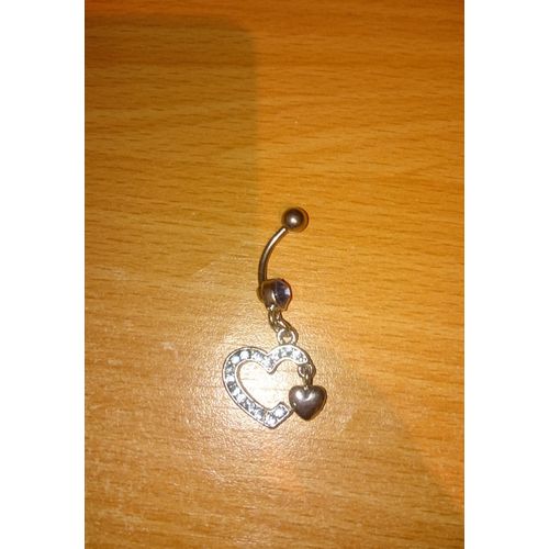Piercing Nombril Luxe Double Coeur Strass Bleu Neuf