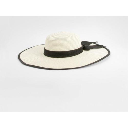 Contrast Trim Bow Detail Summer Hat - Blanc - One Size