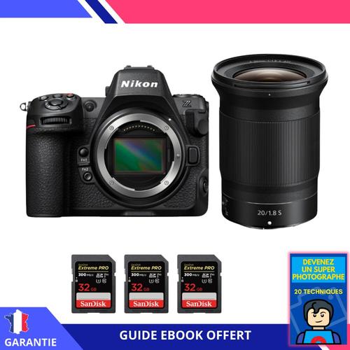 Nikon Z8 + Z 20mm f/1.8 S + 3 SanDisk 32GB Extreme PRO UHS-II SDXC 300 MB/s + Ebook 'Devenez Un Super Photographe' - Hybride Nikon