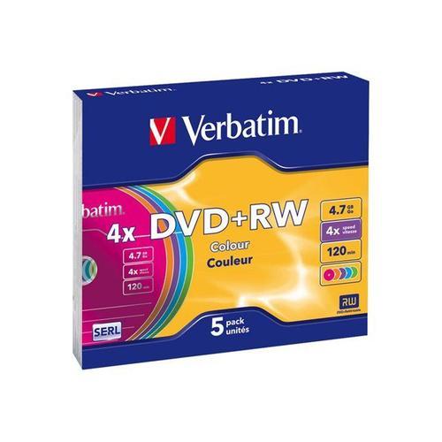 Verbatim Colours - 5 x DVD+RW - 4.7 Go (120 minutes) 4x - boîtier CD étroit