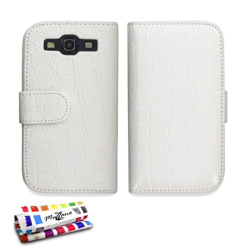 Etui A Rabat Samsung Galaxy S3 Croco Chic Blanc Eco-Cuir (Pu)